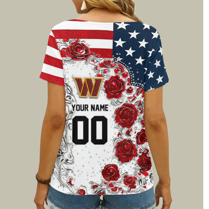 [SPECIAL OFFER] NEW CUSTOMIZED NFL12 WTC WASHINGTON COMMANDERS V-NECK FEMALE SHIRT
