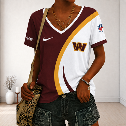 LIMITED EDITION - NEW CUSTOMIZED NFL12 WTC WASHINGTON COMMANDERS V-NECK FEMALE SHIRT