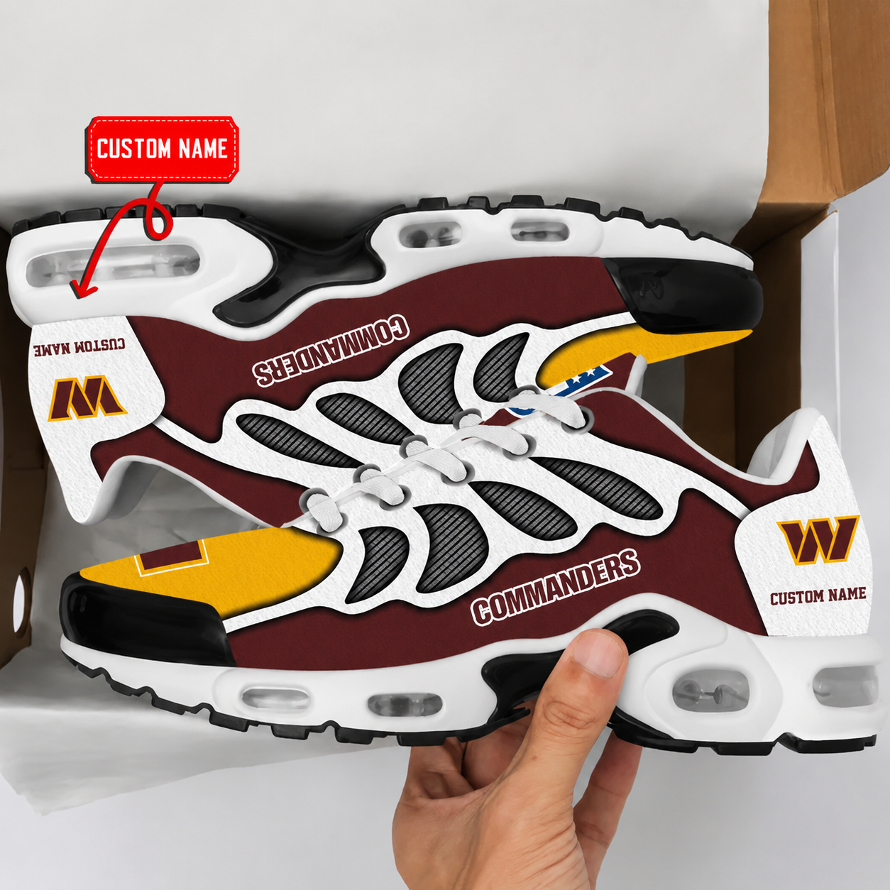 LIMITED EDITION - NEW CUSTOMIZED NFL12 WTC WASHINGTON COMMANDERS AIR MAX PLUS SNEAKERS