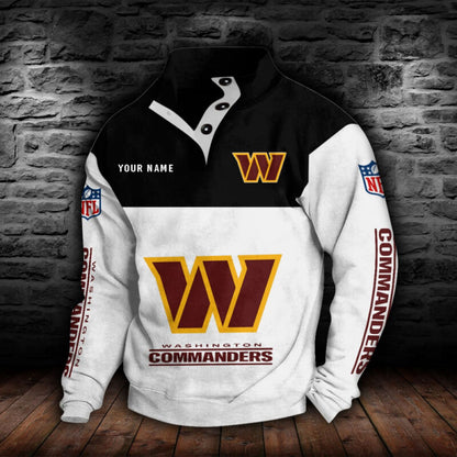 LIMITED EDITION - NEW CUSTOMIZED NFL12 WTC WASHINGTON COMMANDERS QUARTER-BUTTON STAND-COLLAR SWEATSHIRT