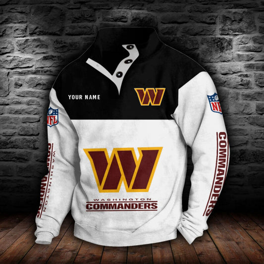LIMITED EDITION - NEW CUSTOMIZED NFL12 WTC WASHINGTON COMMANDERS QUARTER-BUTTON STAND-COLLAR SWEATSHIRT