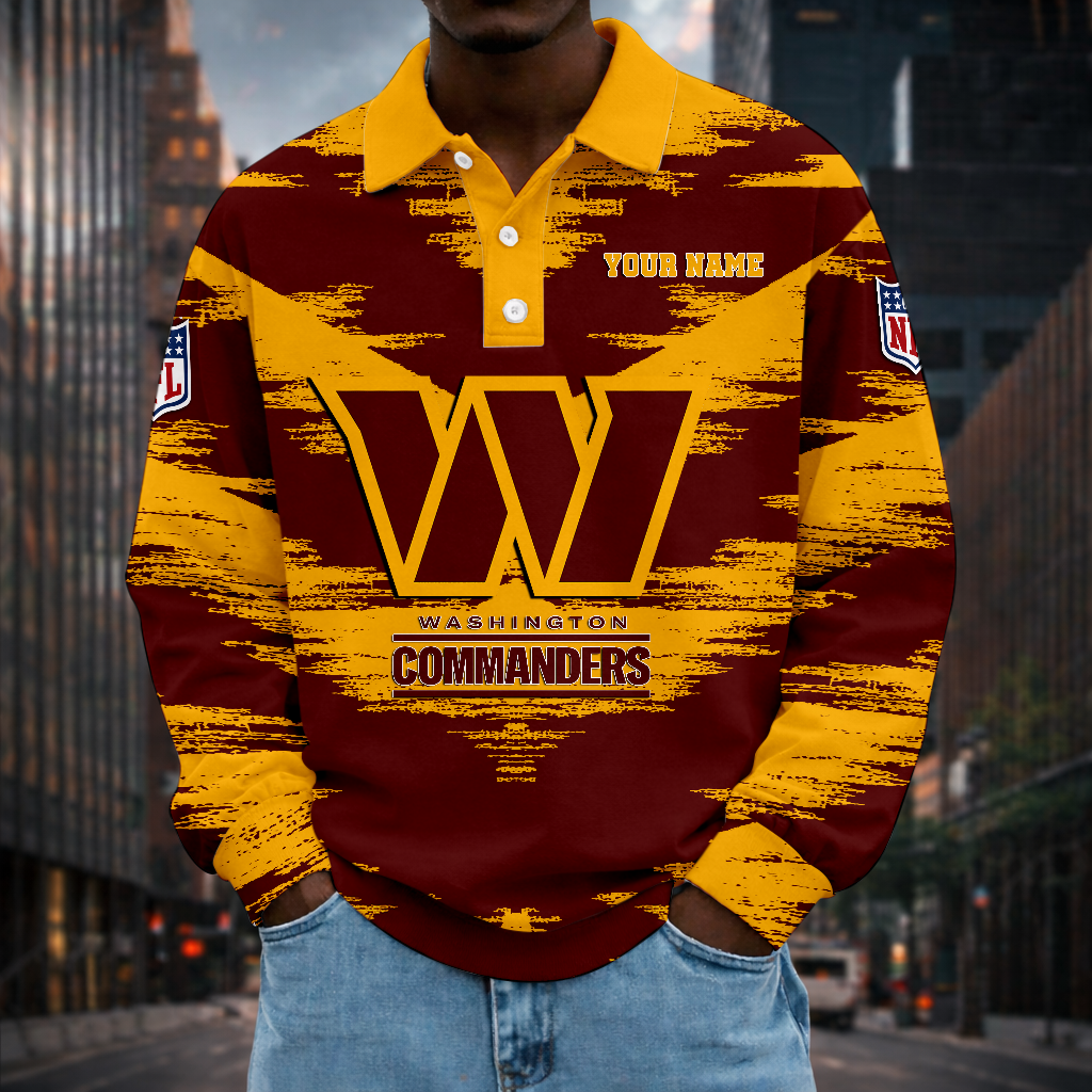 LIMITED EDITION - NEW CUSTOMIZED NFL12 WTC WASHINGTON COMMANDERS MEN LONG SLEEVE POLO