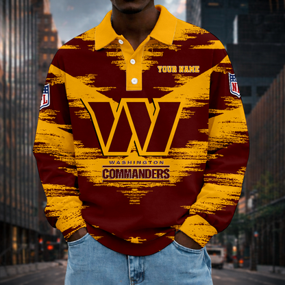 LIMITED EDITION - NEW CUSTOMIZED NFL12 WTC WASHINGTON COMMANDERS MEN LONG SLEEVE POLO