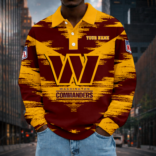 LIMITED EDITION - NEW CUSTOMIZED NFL12 WTC WASHINGTON COMMANDERS MEN LONG SLEEVE POLO