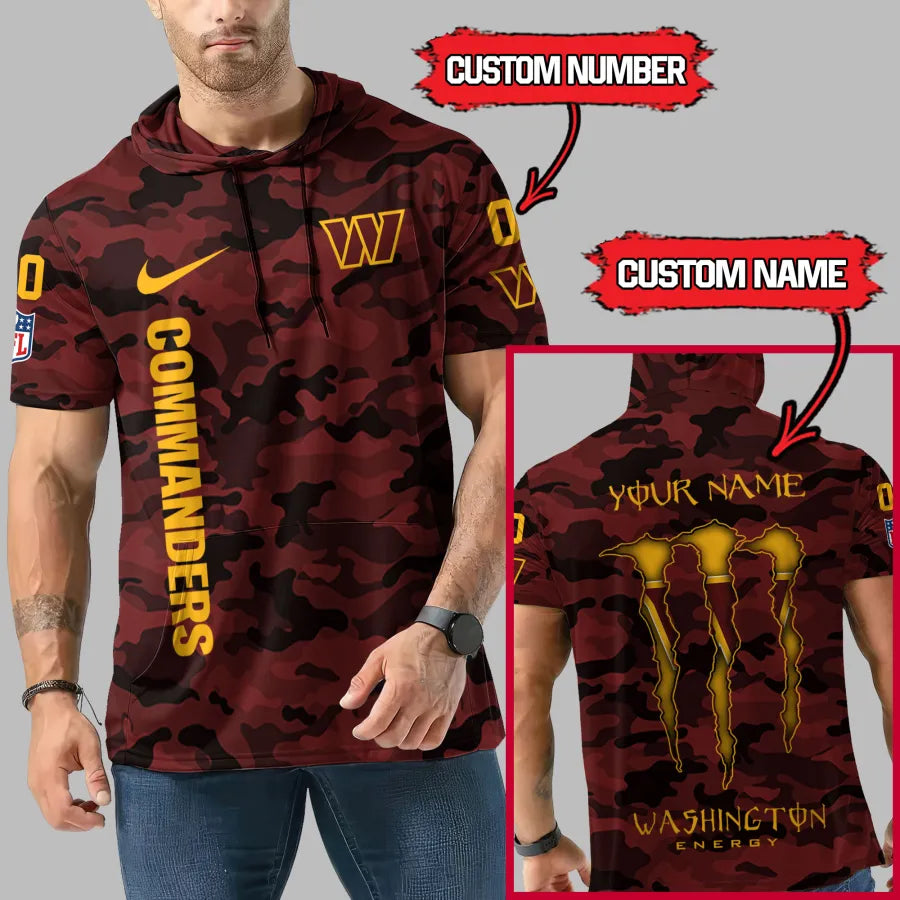 LIMITED EDITION - NEW CUSTOMIZED NFL12 WTC WASHINGTON COMMANDERS SHORT SLEEVE HOODIE