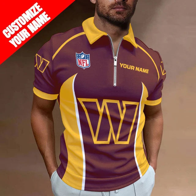 LIMITED EDITION - NEW CUSTOMIZED NFL12 WTC WASHINGTON COMMANDERS ZIP POLO SHIRT