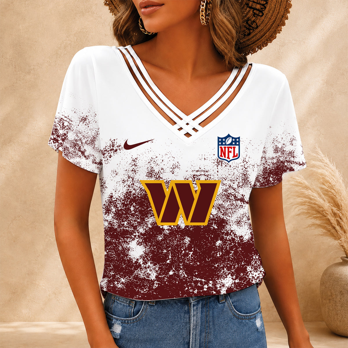 [SPECIAL OFFER] NEW CUSTOMIZED NFL12 WTC WASHINGTON COMMANDERS V-NECK SHIRT