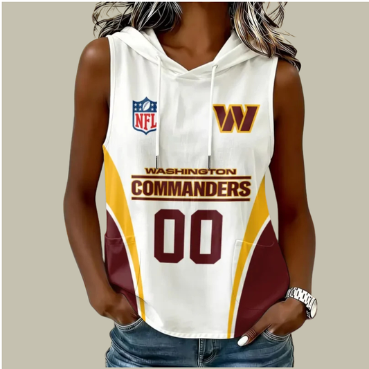 [SPECIAL OFFER] NEW CUSTOMIZED NFL12 WTC WASHINGTON COMMANDERS WOMEN'S SLEEVELESS HOODED POCKET TANK TOP