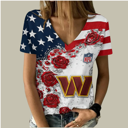 [SPECIAL OFFER] NEW CUSTOMIZED NFL12 WTC WASHINGTON COMMANDERS V-NECK FEMALE SHIRT