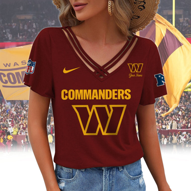 [SPECIAL OFFER] NEW CUSTOMIZED NFL12 WTC WASHINGTON COMMANDERS V-NECK SHIRT