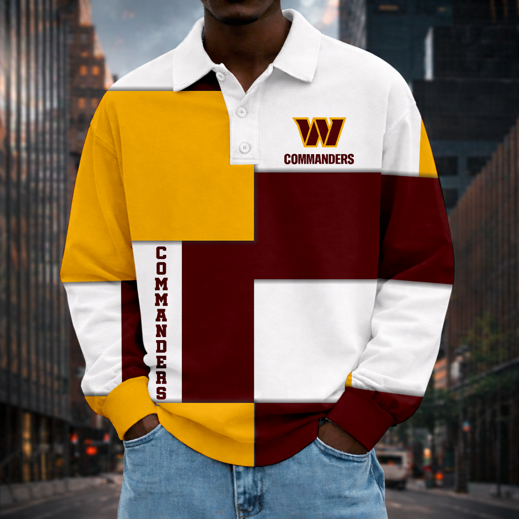 LIMITED EDITION - NEW CUSTOMIZED NFL12 WTC WASHINGTON COMMANDERS MEN LONG SLEEVE POLO