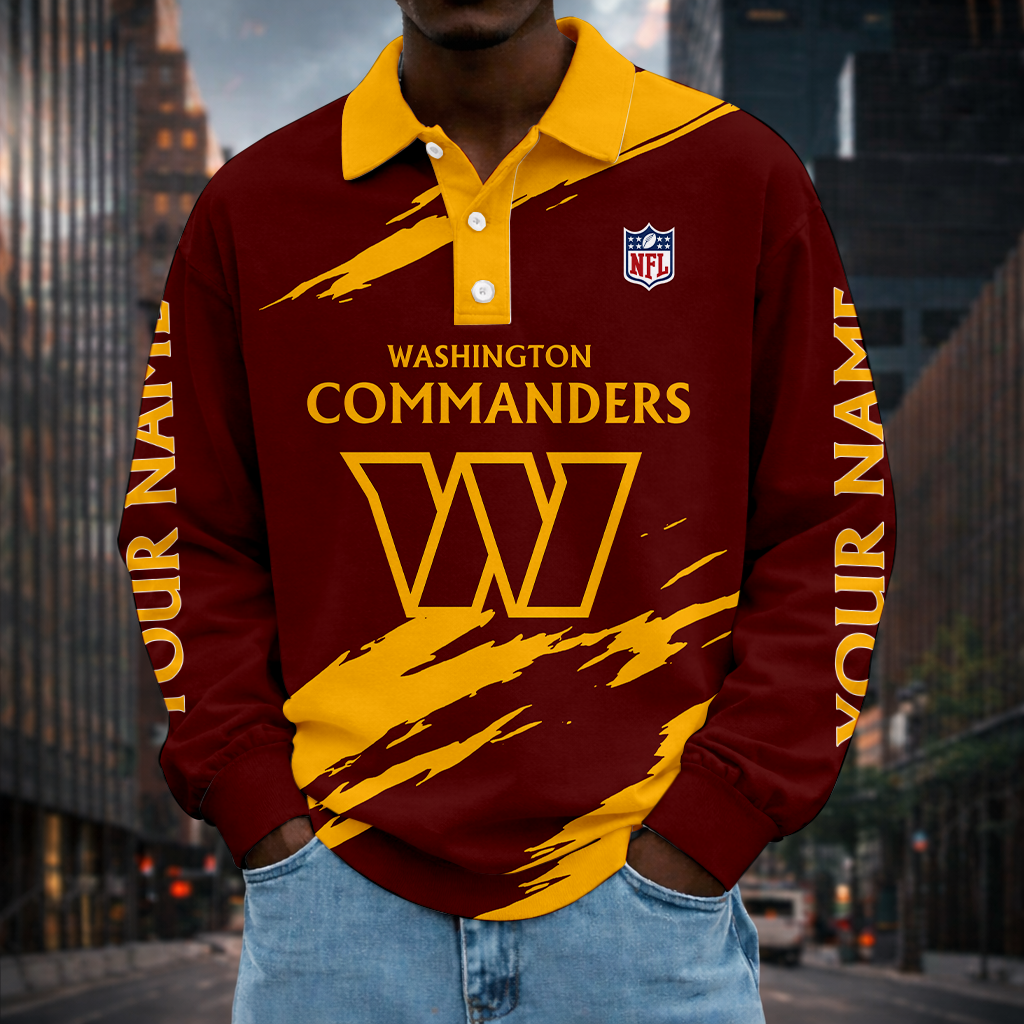 LIMITED EDITION - NEW CUSTOMIZED NFL12 WTC WASHINGTON COMMANDERS MEN LONG SLEEVE POLO