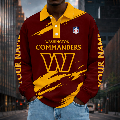LIMITED EDITION - NEW CUSTOMIZED NFL12 WTC WASHINGTON COMMANDERS MEN LONG SLEEVE POLO