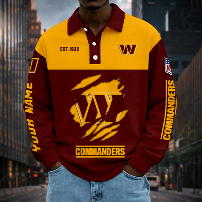 LIMITED EDITION - NEW CUSTOMIZED NFL12 WTC WASHINGTON COMMANDERS MEN LONG SLEEVE POLO