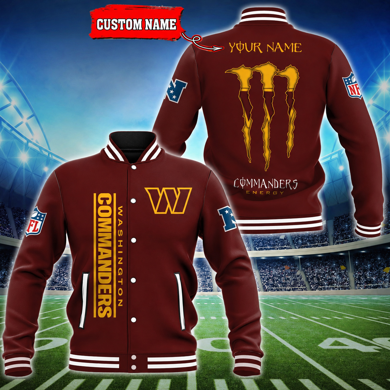 LIMITED EDITION - NEW CUSTOMIZED NFL12 WTC WASHINGTON COMMANDERS SATIN VARSITY & BASEBALL JACKET