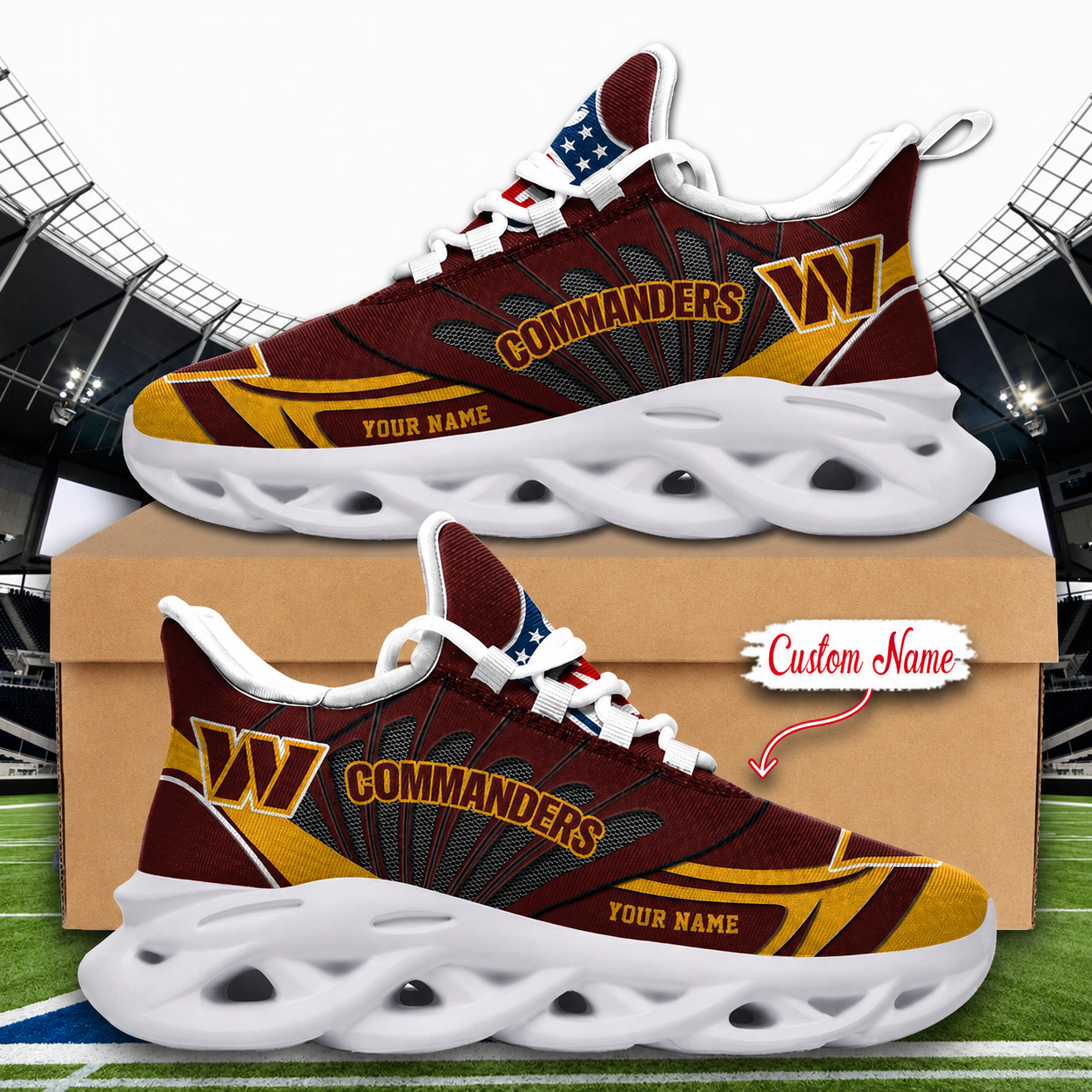 LIMITED EDITION - NEW CUSTOMIZED NFL12 WTC WASHINGTON COMMANDERS UNISEX CLUNKY SNEAKERS