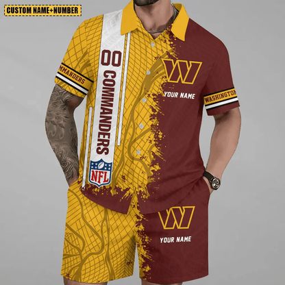 LIMITED RUN - NEW CUSTOMIZED NFL12 WTC WASHINGTON COMMANDERS UNISEX HAWAIIAN SHIRT & SHORTS SET
