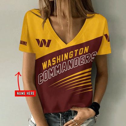 [SPECIAL OFFER] NEW CUSTOMIZED NFL12 WTC WASHINGTON COMMANDERS V-NECK FEMALE SHIRT