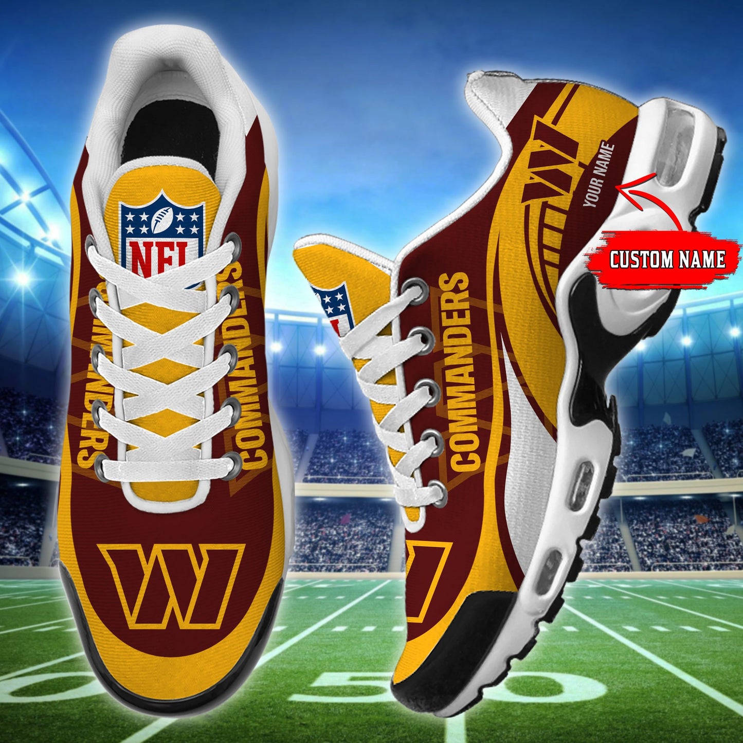 LIMITED EDITION - NEW CUSTOMIZED NFL12 WTC WASHINGTON COMMANDERS AIR MAX PLUS SNEAKERS