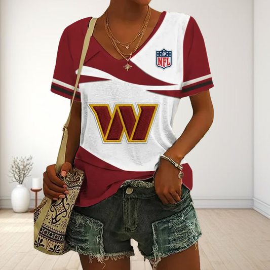 LIMITED EDITION - NEW CUSTOMIZED NFL12 WTC WASHINGTON COMMANDERS V-NECK FEMALE SHIRT