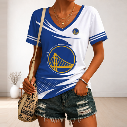 LIMITED EDITION - NEW CUSTOMIZED NBA12 GSW GOLDEN STATE WARRIORS V-NECK FEMALE SHIRT