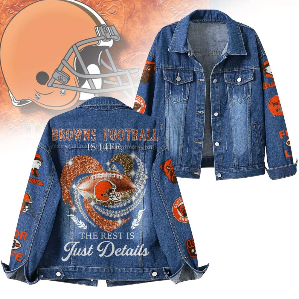 LIMITED EDITION - NEW CUSTOMIZED NFL29 CLB CLEVELAND BROWNS DENIM JACKET