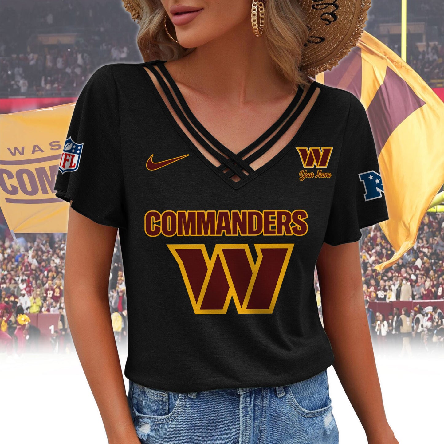 [SPECIAL OFFER] NEW CUSTOMIZED NFL12 WTC WASHINGTON COMMANDERS V-NECK SHIRT