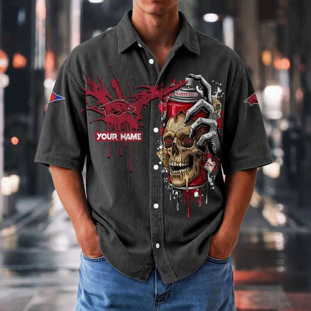 MEGA SALE - NEW CUSTOMIZED NCAA FBS12 AKR AK RAZORBACKS SEERSUCKER BUTTON SHIRT