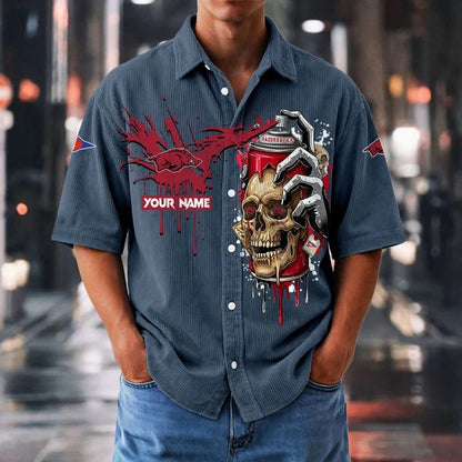 MEGA SALE - NEW CUSTOMIZED NCAA FBS12 AKR AK RAZORBACKS SEERSUCKER BUTTON SHIRT