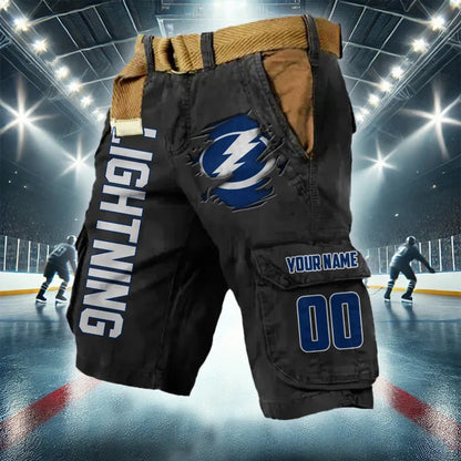 LIMITED EDITION - NEW CUSTOMIZED NHL12 TPL TAMPA BAY LIGHTNING CARGO SHORTS