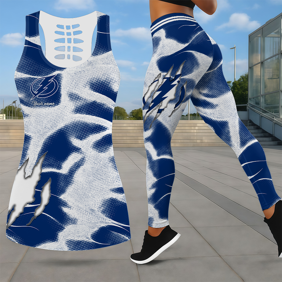 LIMITED EDITION - NEW CUSTOMIZED NHL12 TPL TAMPA BAY LIGHTNING LEGGINGS & HOLLOW TANK TOP SET