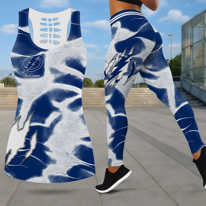 LIMITED EDITION - NEW CUSTOMIZED NHL12 TPL TAMPA BAY LIGHTNING LEGGINGS & HOLLOW TANK TOP SET
