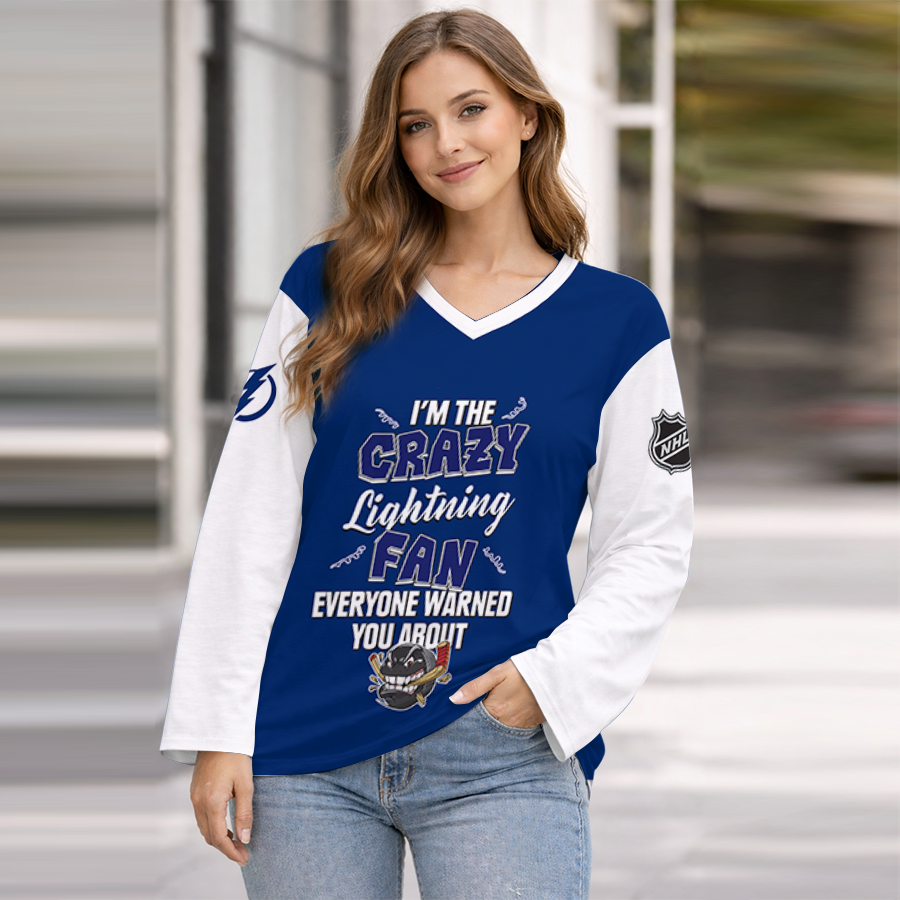 LIMITED EDITION - NEW CUSTOMIZED NHL12 TPL TAMPA BAY LIGHTNING WOMEN'S HEART V-NECK LONG SLEEVE SHIRT
