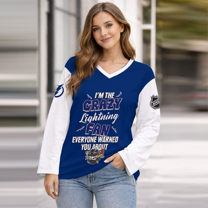 LIMITED EDITION - NEW CUSTOMIZED NHL12 TPL TAMPA BAY LIGHTNING WOMEN'S HEART V-NECK LONG SLEEVE SHIRT