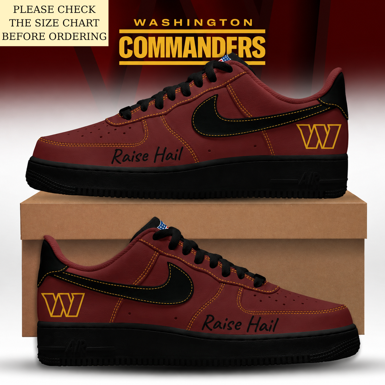 LIMITED EDITION - NEW CUSTOMIZED NFL12 WTC WASHINGTON COMMANDERS AF1 SHOES
