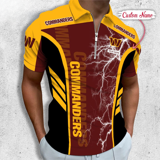 LIMITED EDITION - NEW CUSTOMIZED NFL12 WTC WASHINGTON COMMANDERS ZIP POLO SHIRT