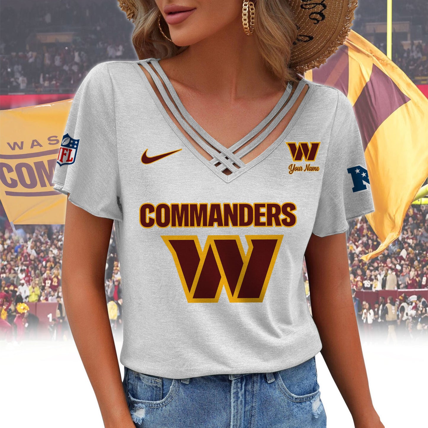 [SPECIAL OFFER] NEW CUSTOMIZED NFL12 WTC WASHINGTON COMMANDERS V-NECK SHIRT