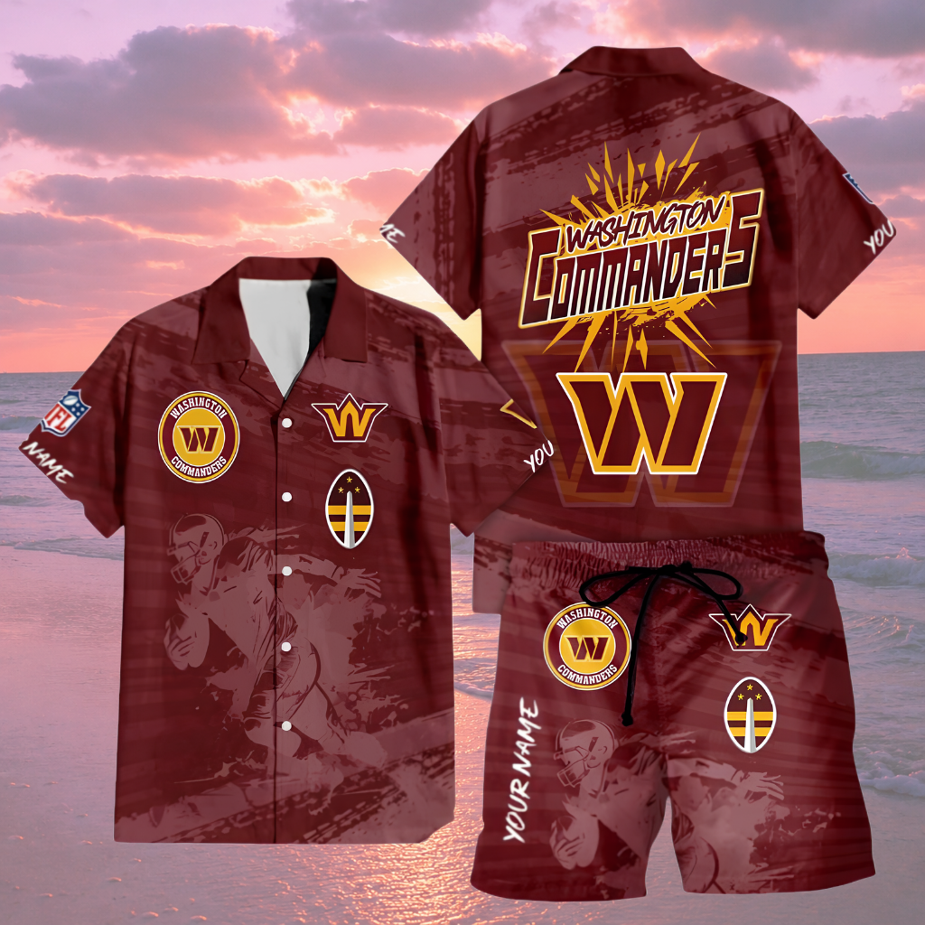 LIMITED EDITION  - NEW CUSTOMIZED NFL12 WTC WASHINGTON COMMANDERS UNISEX HAWAIIAN SHIRT & SHORTS SET