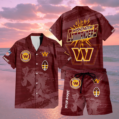 LIMITED EDITION  - NEW CUSTOMIZED NFL12 WTC WASHINGTON COMMANDERS UNISEX HAWAIIAN SHIRT & SHORTS SET