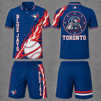 [FLASH SALE] NEW CUSTOMIZED MLB12 TBJ TORONTO BLUE JAYS POLO SHIRT & SHORT PANTS SET