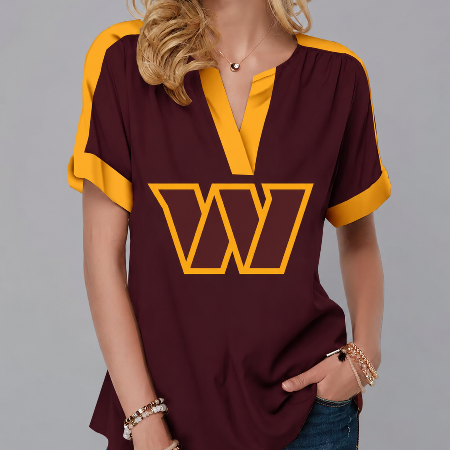 LIMITED EDITION - NEW CUSTOMIZED NFL12 WTC WASHINGTON COMMANDERS V-NECK FEMALE SHIRT