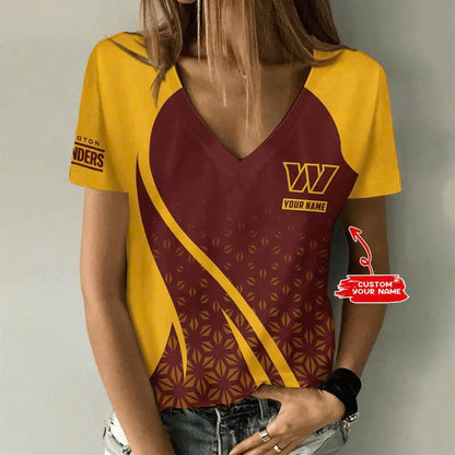 LIMITED EDITION - NEW CUSTOMIZED NFL12 WTC WASHINGTON COMMANDERS V-NECK FEMALE SHIRT