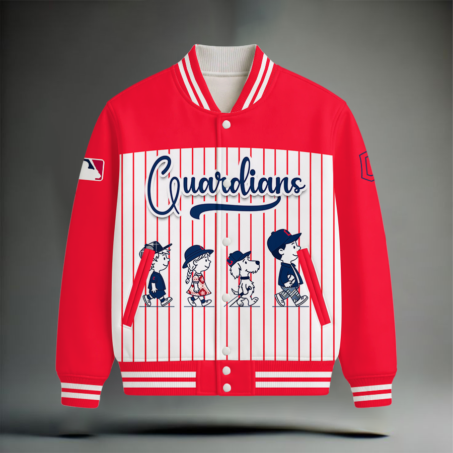 LIMITED EDITION - NEW CUSTOMIZED MLB13 CGS CLEVELAND GUARDIANS SNOOPY STYLE SATIN VARSITY & BASEBALL JACKET