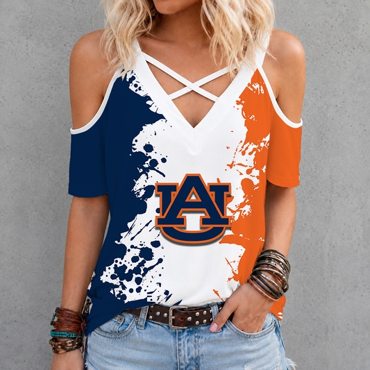 [FAN FAVORITE] NEW CUSTOMIZED NCAA FBS13 ABT AUBURN TIGERS CRISS CROSS V-NECK TOP