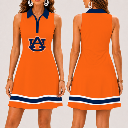 [FAN FAVORITE] NEW CUSTOMIZED NCAA FBS13 ABT AUBURN TIGERS WOMEN'S ZIP SLEEVELESS POLO DRESS