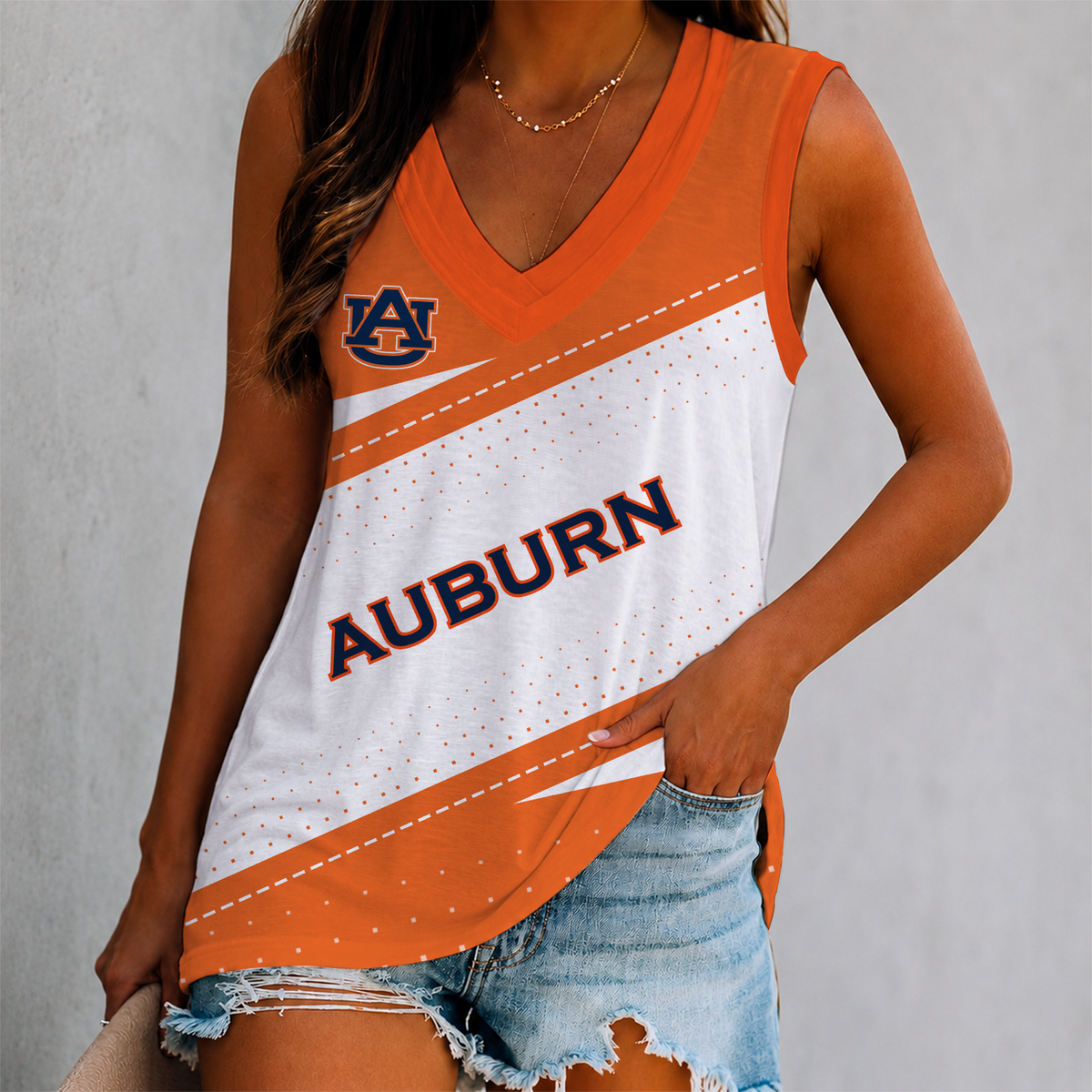 EXCLUSIVE EDITION - NEW CUSTOMIZED NCAA FBS13 ABT AUBURN TIGERS WOMEN'S V-NECK TANK TOP