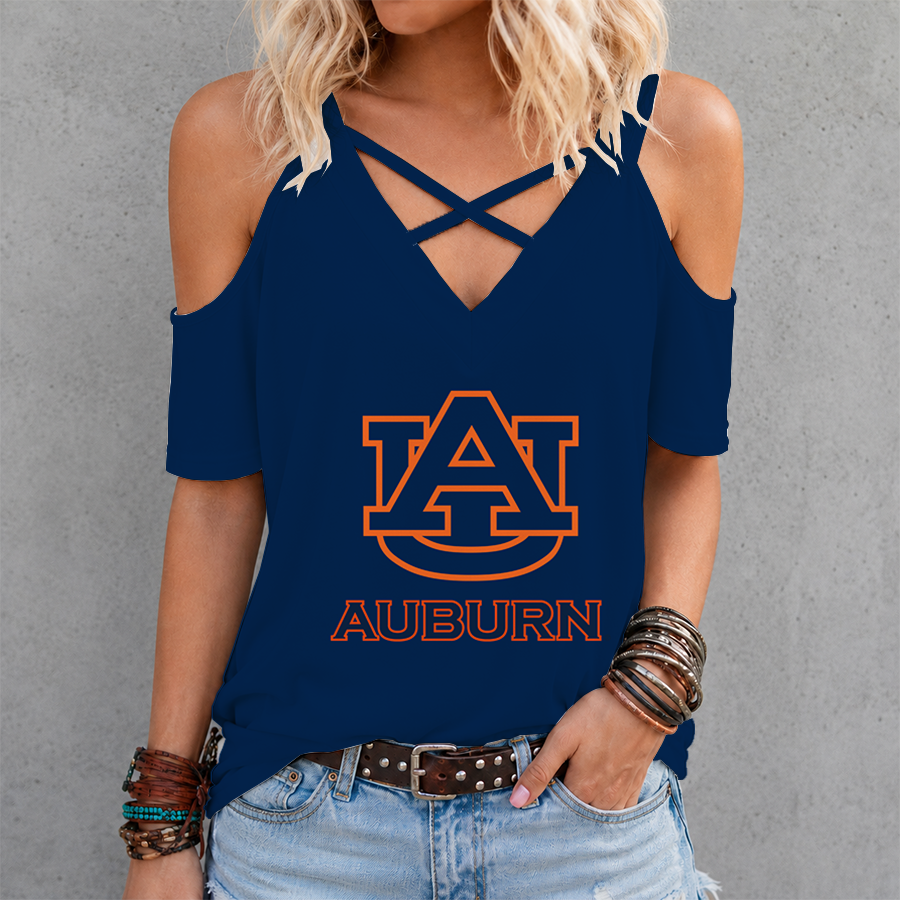[FAN FAVORITE] NEW CUSTOMIZED NCAA FBS13 ABT AUBURN TIGERS CRISS CROSS V-NECK TOP