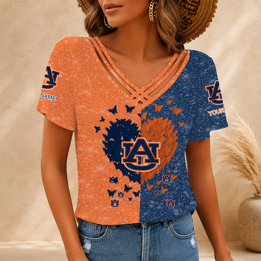 [FAN FAVORITE] NEW CUSTOMIZED NCAA FBS13 ABT AUBURN TIGERS V-NECK SHIRT