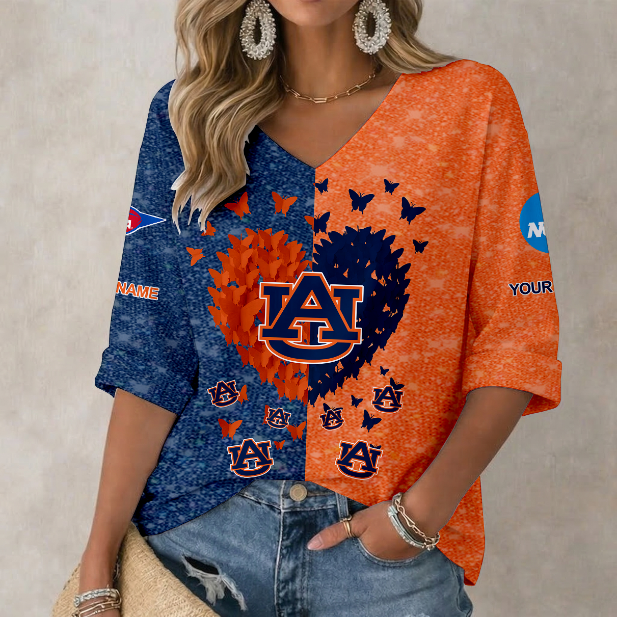 LIMITED EDITION - NEW CUSTOMIZED NCAA FBS13 ABT AUBURN TIGERS WOMEN'S HEART V-NECK LONG SLEEVE SHIRT