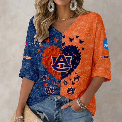 LIMITED EDITION - NEW CUSTOMIZED NCAA FBS13 ABT AUBURN TIGERS WOMEN'S HEART V-NECK LONG SLEEVE SHIRT